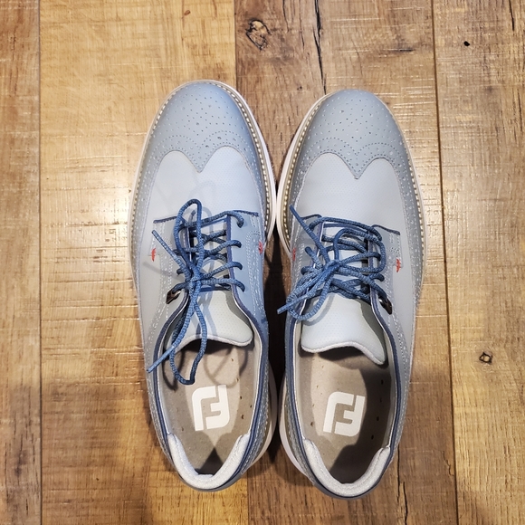 FootJoy Men's Traditional Wing Tip Golf Shoes - Blue/Grey/Red | Size 9M - Picture 3 of 14